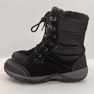 Easy Spirit Womens Black Eserle Snow Boots Lace Up Leather Fur Trim Size 7M